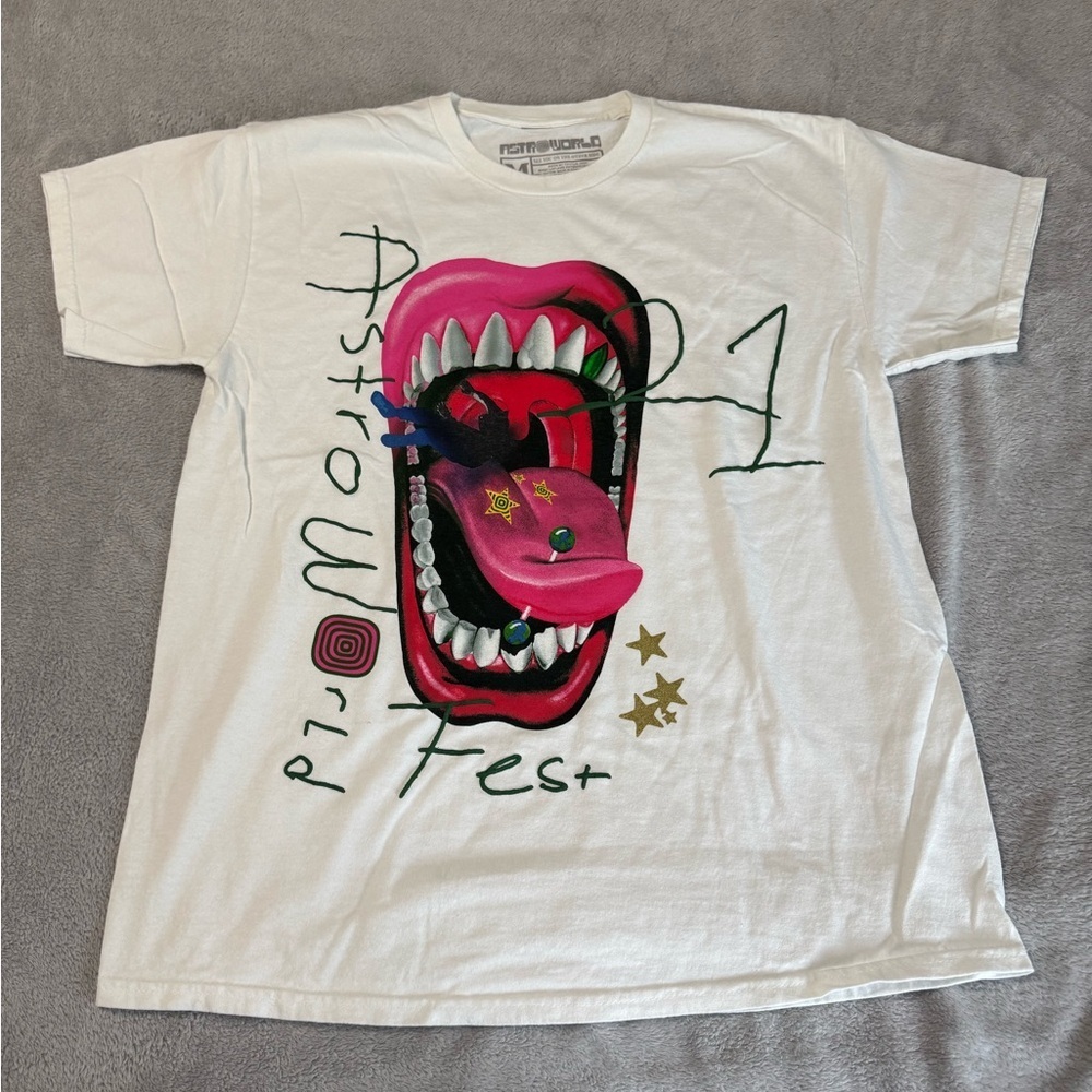 TRAVIS SCOTT CACTUS JACK 2021 ASTROWORLD MOUTH TEE "WHITE” NWOT